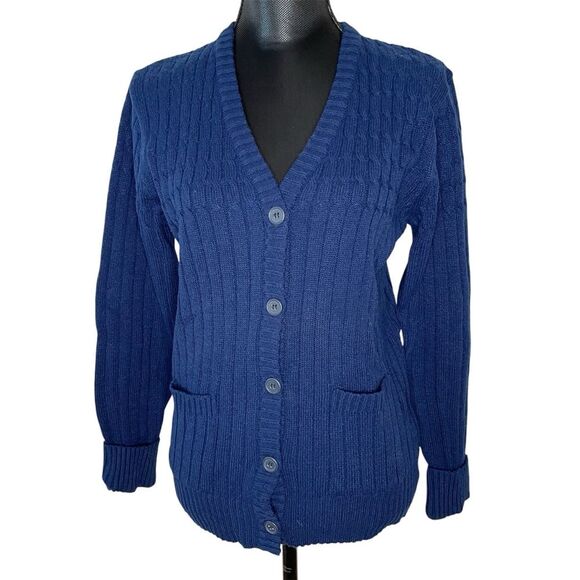 Vintage Collectables Cardigan Sweater Ribbed Knit Striped Blue Size Large - Picture 1 of 7